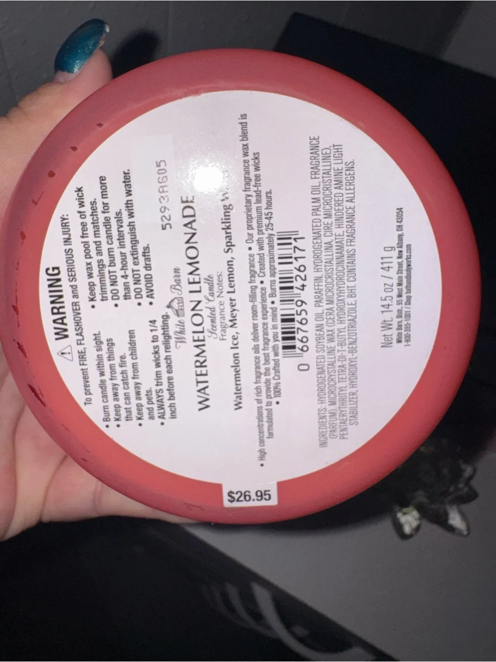 White Barn Watermelon Lemonade Soy Wax Candle - Pink